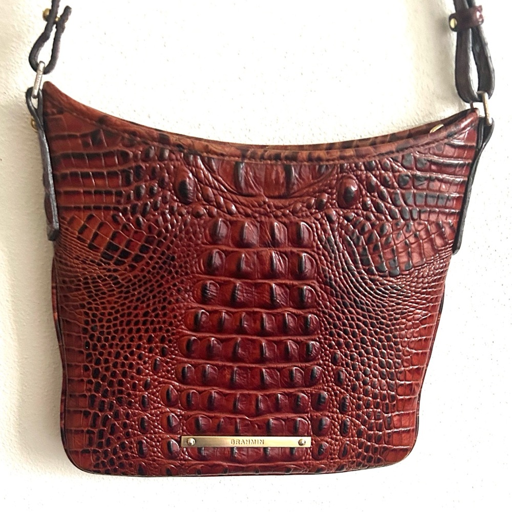 Brahmin Melbourne Collection Mahogany Croc-Embossed Premium LeatherCrossbody Bag